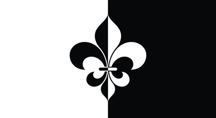 A stark black and white image features a fleur de lis design split down the middle © MDGOLAM