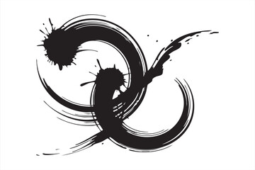 Naklejka premium Abstract circular ink brush strokes with paint splatter effect isolated on white background vector