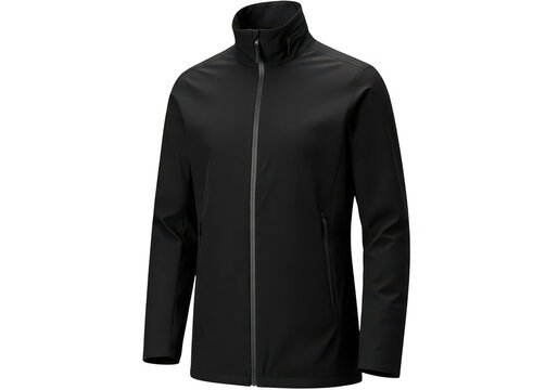 A sleek black windbreaker jacket is displayed ideal for layering and style on transparent background