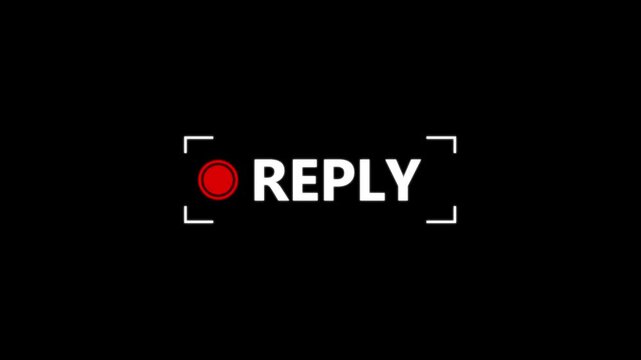 Reply button technology animation with minimal text interface showing messaging response concept and digital communication symbol on dark background 4k animation video