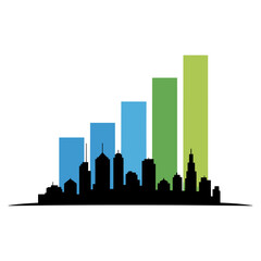 Obraz premium city skyline with rising bar chart vector illustration representing urban economic growth business analytics financial progress real estate development and data driven market trends
