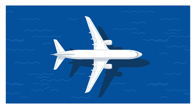 Aerial view of a white airplane flying high in aviation with a vector isolated aircraft.