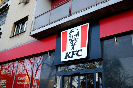 Belgrade, Serbia &ndash; April 11, 2026 &ndash; KFC restaurant logo and entrance at Studentski Trg in city center