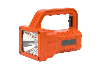 Fototapeta premium A modern orange handheld spotlight with a reflective surface ideal for various applications on transparent background