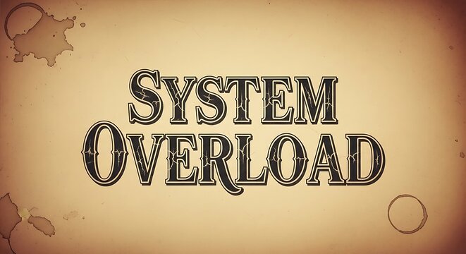 System overload message on distressed paper with overload pressure outdated distressed information communicatio