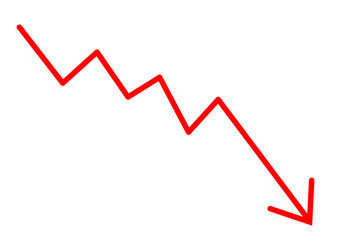Obraz premium red down fall arrow graph falling down concept of loss market crash transparent png background. Red Down trends stock market crypto currency graph