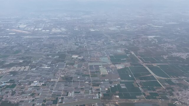 Flying over Jinan city in China