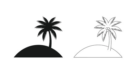 Fototapeta premium Two tropical island scenes with palm trees in black and white