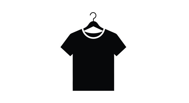 Simple black silhouette of a t shirt hanging on a clothes hanger