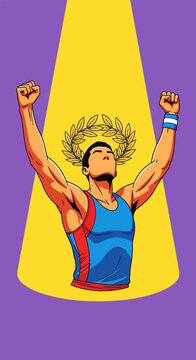 Man in blue sports tank top.