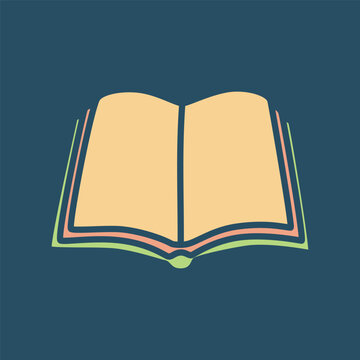 Doodle open book icon hand drawn in a modern minimalistic style and colored on dark background. Vector illustration
