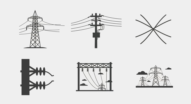 Electricity Transmission Tower Line Icons.
