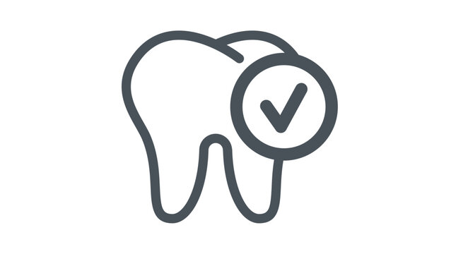 Minimalist Black Vector Icon of a Healthy Tooth with a Checkmark Symbol, Representing Dental Care, Oral Hygiene, and Successful Dental Checkups for Healthcare and Medical Graphic Design.