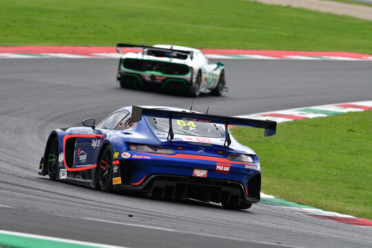 Scarperia, Italy - September 14th 2025: Mercedes AMG GT3 of team AKM MOTORSPORT drive by Scholze - Caresani in action during Italian Championship GT Endurance race event at Mugello Circuit.