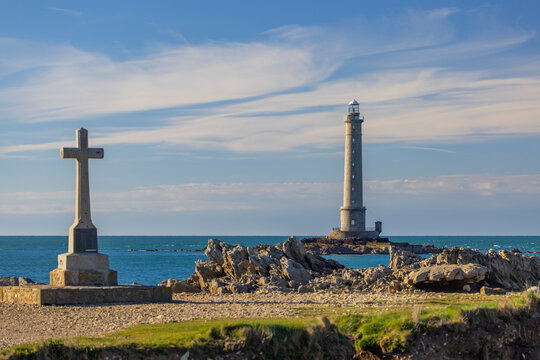 Gatteville lighthouse and memorial cross in La Hague, Normandy