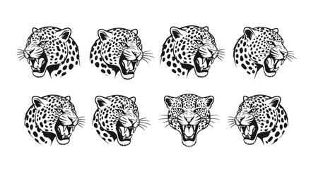 Obraz premium Set of fierce leopard head illustrations with open mouths and sharp teeth