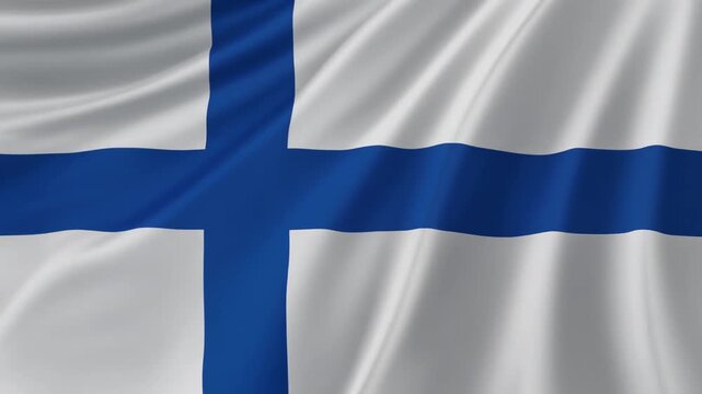 Waving Finnish national flag with blue Nordic cross on white background, symbolizing heritage, identity, and Scandinavian cultural pride.