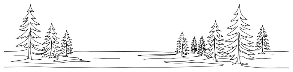 Pine forest landscape one line drawing continuous line art of conifer trees minimalist nature scene vector illustration © ----WWWLINE----