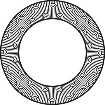 Black round frame featuring a rhythmic pattern of concentric arches and radial lines. This vector illustration is designed for CNC routing, laser cutting, engraving, and modern stationery design.