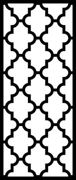 Vector illustration of an rectangular architectural panel with a Moroccan quatrefoil or lattice pattern. This geometric design is optimized as a template for laser cutting and CNC milling.