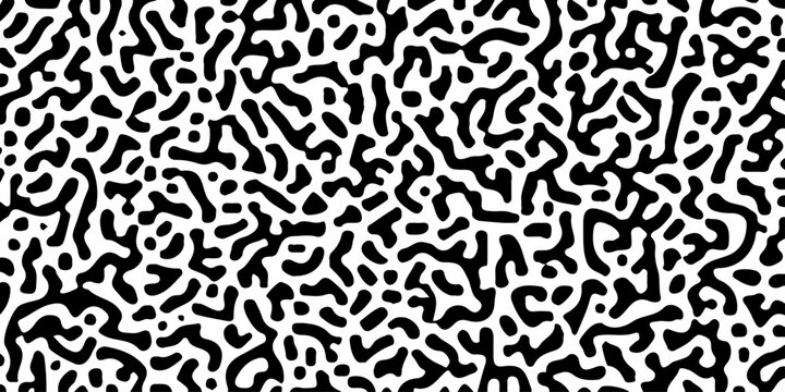 Organic black and white reaction diffusion pattern, abstract turing pattern background, seamless liquid maze texture