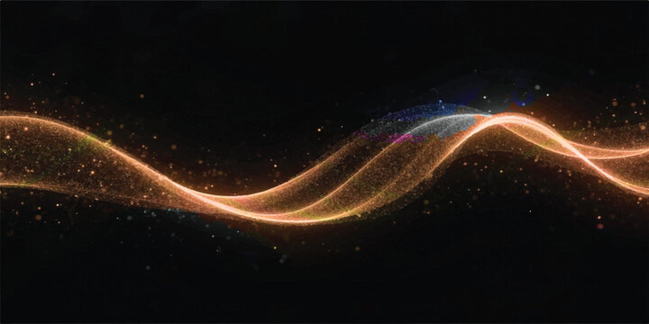 Abstract flowing wave with orange and white light on black abstract background digital art light stream energy flow pattern texture sound wave graphic moti