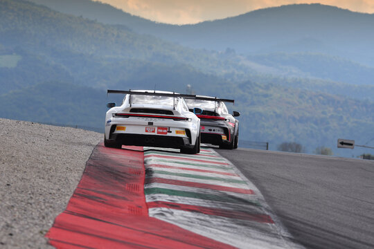 Scarperia, Italy - September 14th 2025: Porsche 911 GT3 Cup (992) of team SP RACING drive by Vittoria Piria in action during Italian Championship GT Endurance race event at Mugello Circuit.