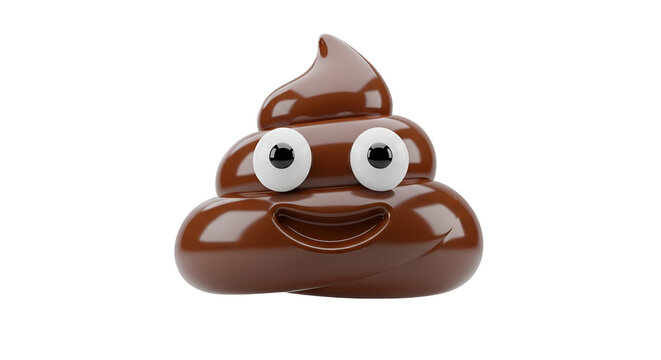 Smiling poop emoji 3D render on black: cute chocolate swirl with eyes and happy face for social media and design use