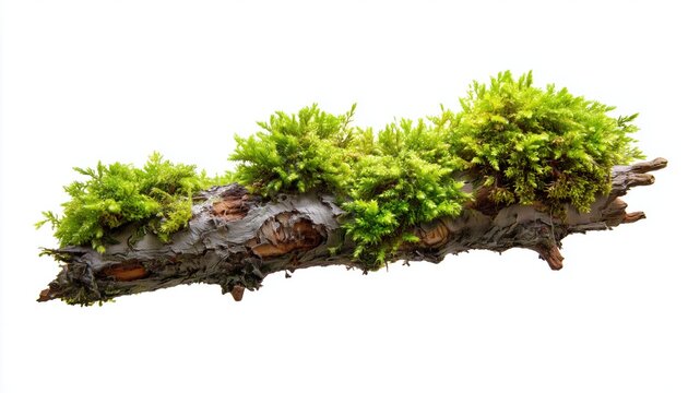 Side View Of A White Tree Branch Covered In Green Moss, Showing Signs Of Decay And Decomposition In A Natural Setting.
