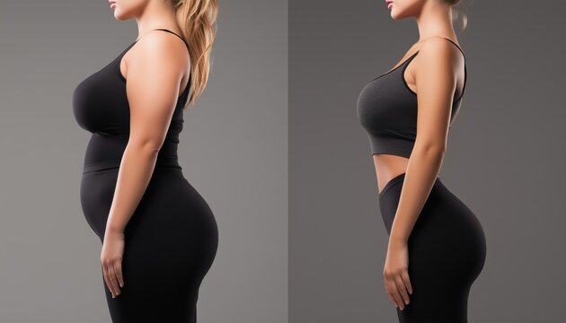 Comparison Between Overweight And Slim Body After Weight Loss Or Diet In Young Women For Fitness, Nutrition, And Health.