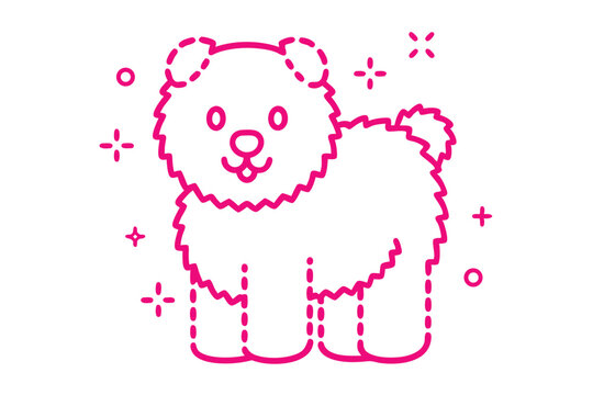 Simple line art cartoon illustration of a fluffy teddy bear sitting in a nursery room