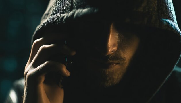 Dangers Of Phone Fraud And Computer Hacking: Man Scamming Social Media, Online Cheating, And Data Theft. Cybercrime Risks And Ways To Protect Yourself.