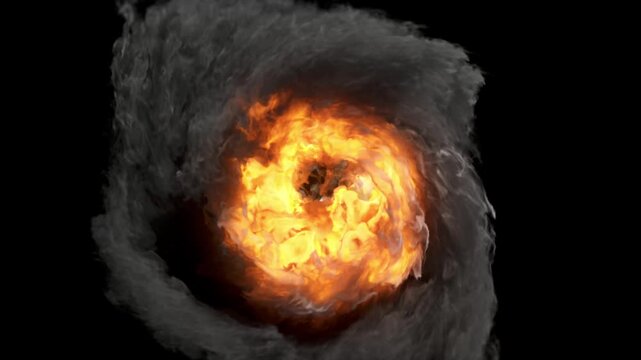 Spinning Fire Ring Explosion with Sparks and Smoke for Logo Intro or Overlay - Cinematic Flame Circle Energy Blast Background FX Loop
