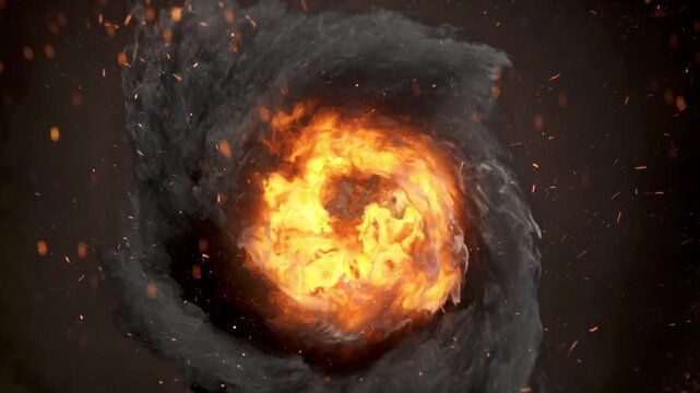 Spinning Fire Vortex Explosion with Sparks and Smoke for Logo Reveal - Cinematic Flame Tornado Energy Blast Background High Intensity FX