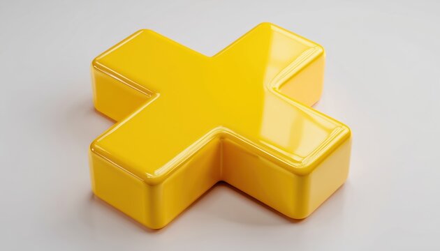 Vibrant Yellow Plus Sign Against A Clean White Background: A Striking Graphic Design Element In Shades Of Brightness.