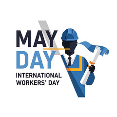 Fototapeta premium May day international workers day with engineer silhouette holding