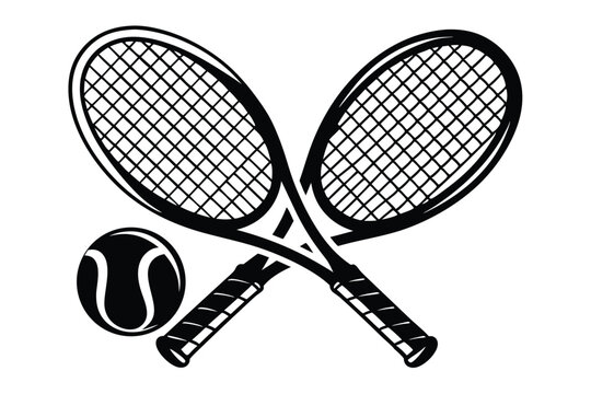Tennis Racket and Ball Icon in Minimalist Line Art Style for Sports Branding