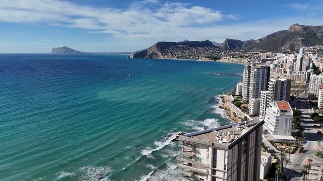 Aerial view of Calpe coastline with city and sea Spain