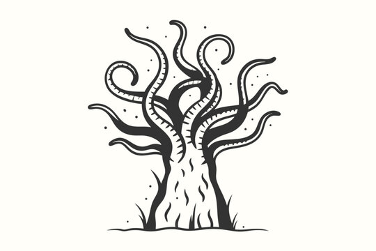 Dark Sci-Fi Tentacle Monster Silhouette for Fantasy and Thriller Themes