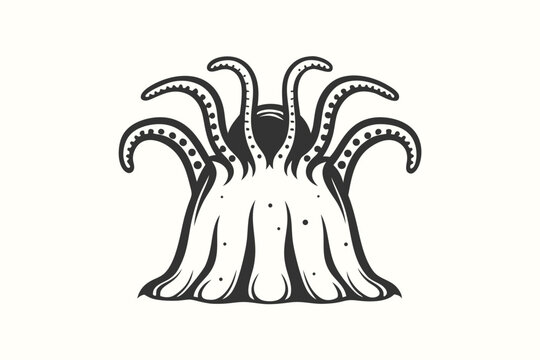 Vector Tentacle Alien Creature Silhouette for Futuristic Horror Graphics