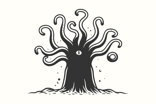 Ominous Tentacled Alien Monster Silhouette for Horror and Sci-Fi Art