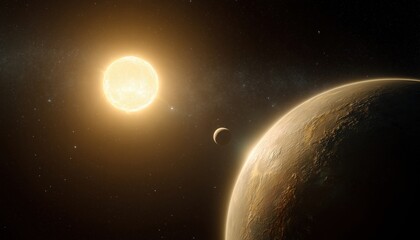 Naklejka premium Exoplanet Orbiting Yellow Dwarf: A Sun-Like Star Hosts Terrestrial Planet In Close Proximity To The Sun