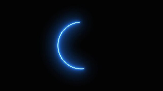 Glowing blue neon arc animation on a black background, data processing, technology progress, futuristic interface, or digital loading