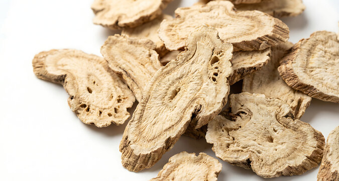 Sliced Dried Astragalus Root Isolated