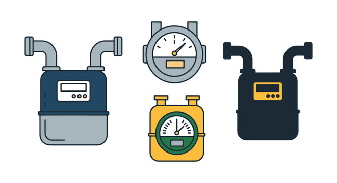 Gas meter Line art vector set abstract illustration