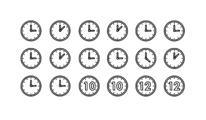 Fototapeta premium Collection of Simple Line Art Clock Icons Displaying Full Hour Cycle from 1 to 12