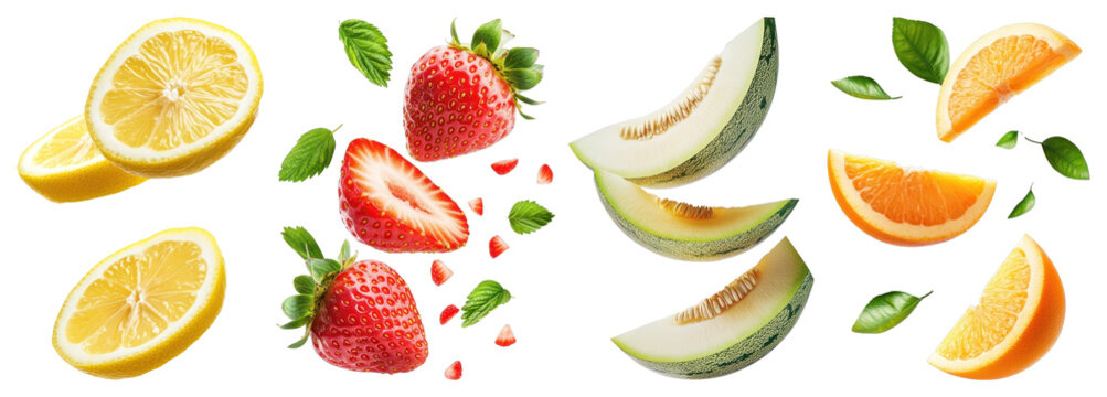 PNG Vibrant fresh fruit slices assortment, transparent background