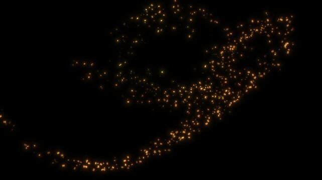 Golden fairy dust sparkle transition, glowing star trail animation, light streak glitter particles, alpha channel overlay, black background 4k, magical shimmer explosion, cinematic vfx element