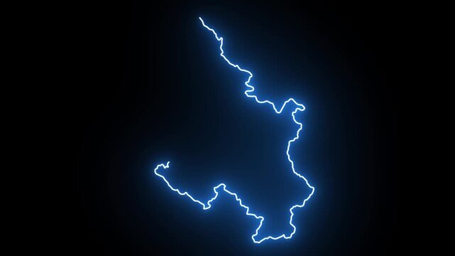 Serbia country map outline neon glowing light animation on black background border