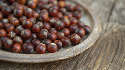 Obraz premium Photograph of 50 red tamarillo seeds (Cyphomandra betacea / Solanum betaceum), small, flat, round seeds that are dark brown or almost black in color with a slight metallic sheen.